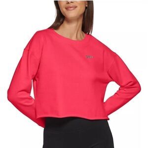 Dkny Sport Women's Metallic Logo Cropped Sweatshirt  shirt- Fiery Pink L
